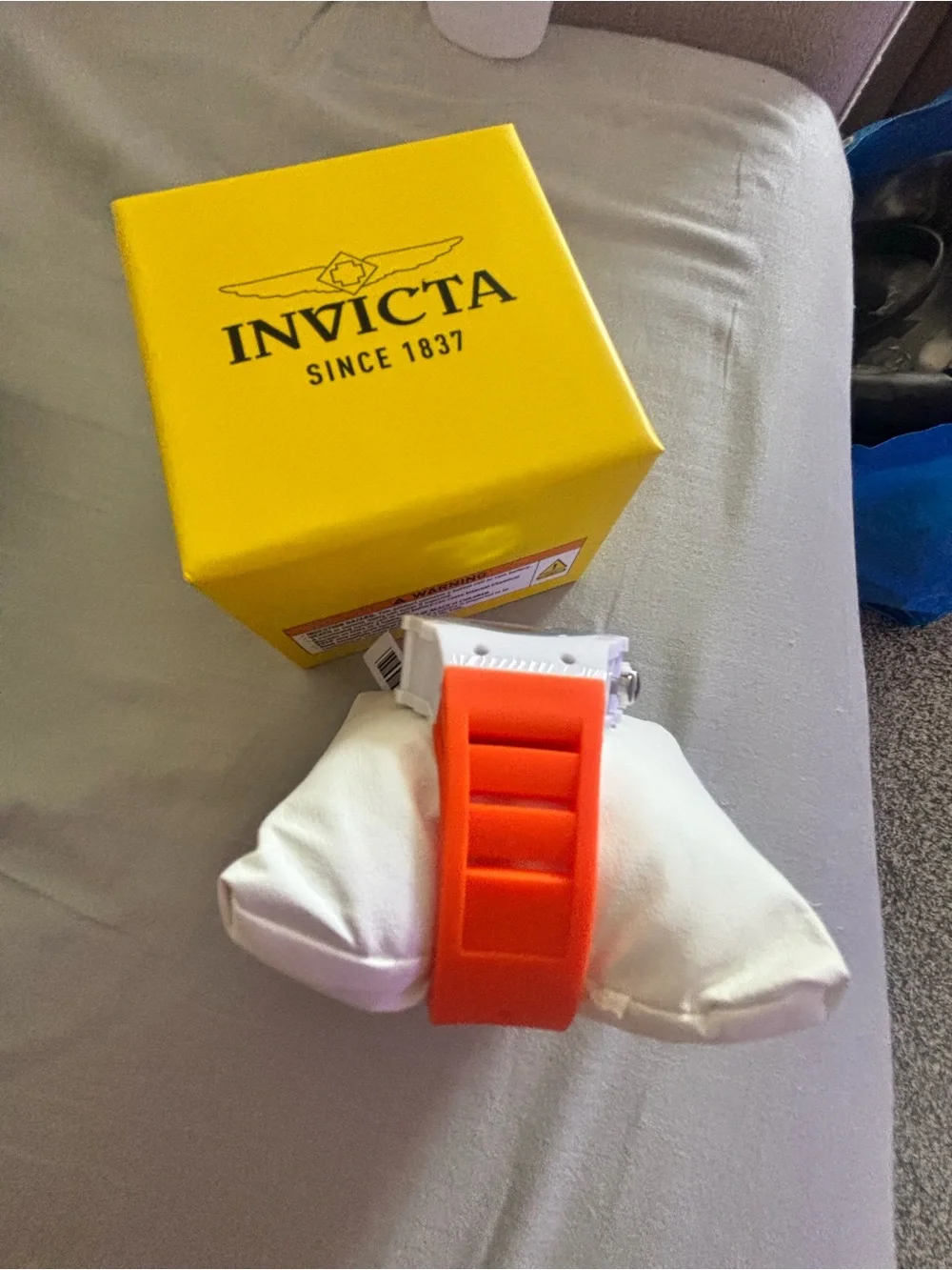 Invicta White & Orange Silicone Strap Watch